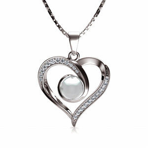 14k Weißgold Herz Perlenkette für Damen mit Zirkonia Kristalle von DEPHINI