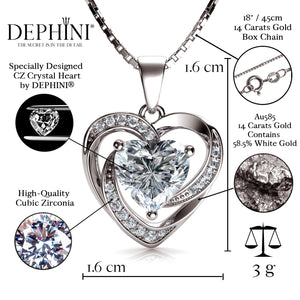 14k Weißgold Herz Halskette für Damen mit Zirkonia Kristalle von DEPHINI