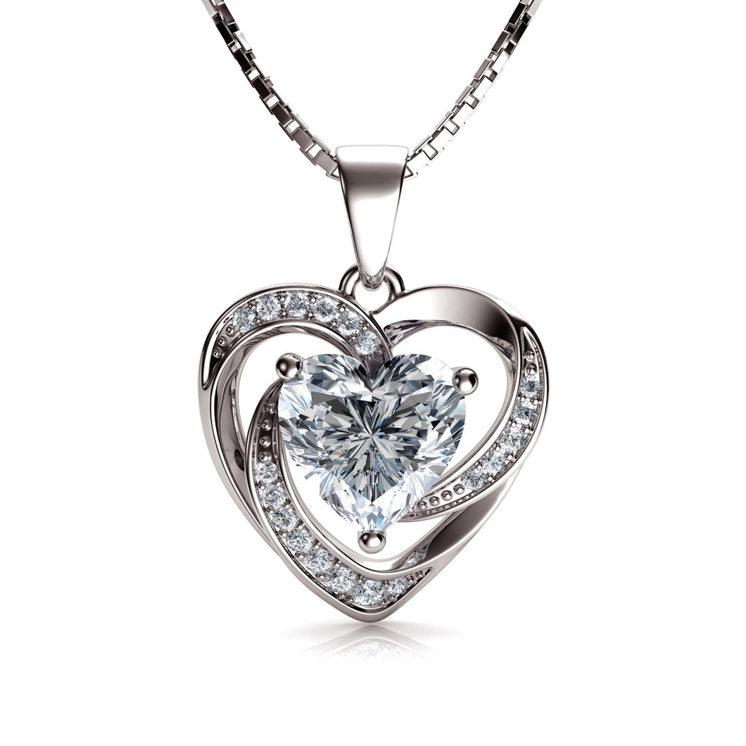 14k Weißgold Herz Halskette für Damen mit Zirkonia Kristalle von DEPHINI