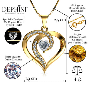 18k Gelbgold Herz kette für damen mit Zirconia Kristalle von DEPHINI